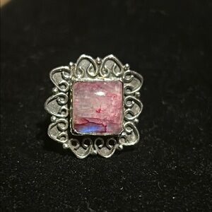 Beautiful Pink Aurora Opal Sterling Silver Ring
